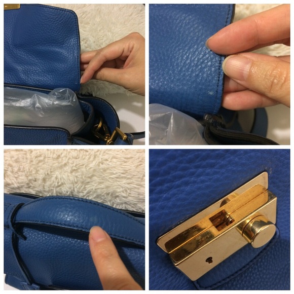Prada Authentic Satchel Bag Pebbled Leather Blue - Picture 14 of 15